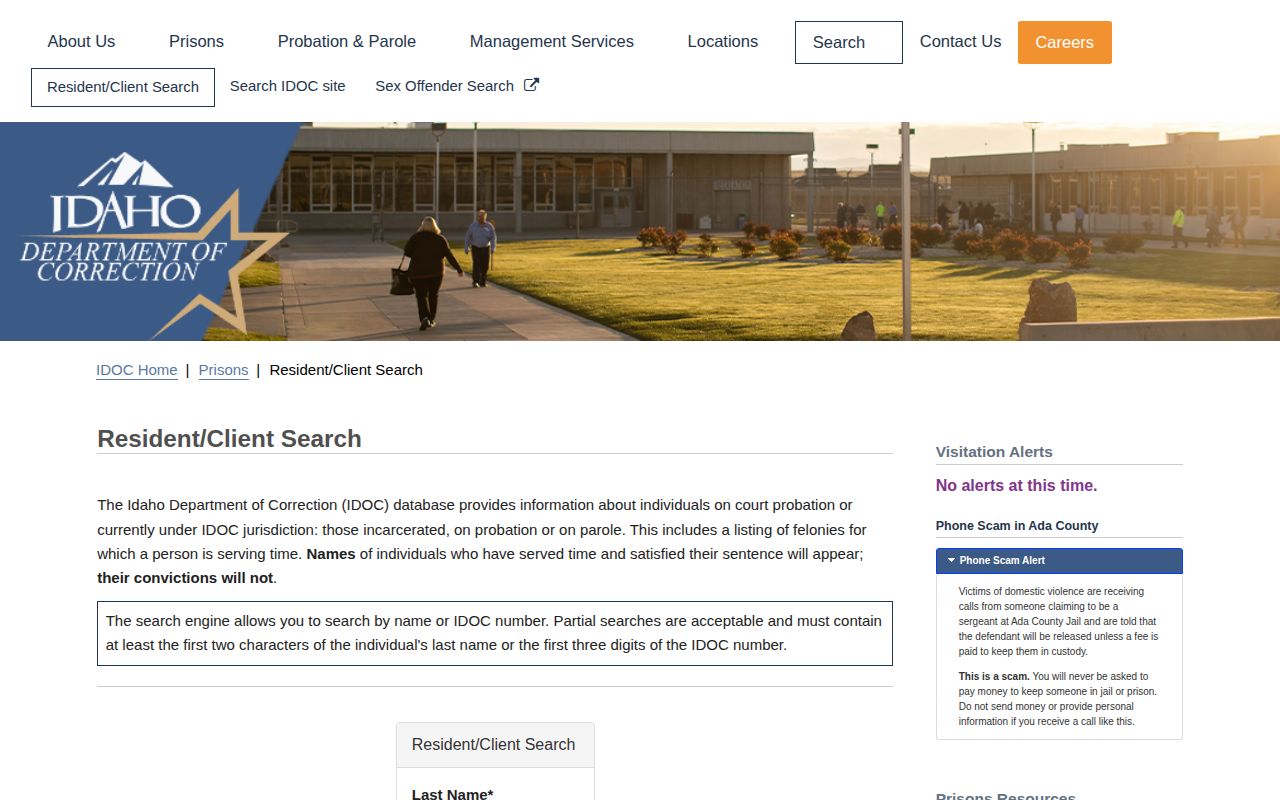 Idaho Department of Correction offender search for Butte County state custody records