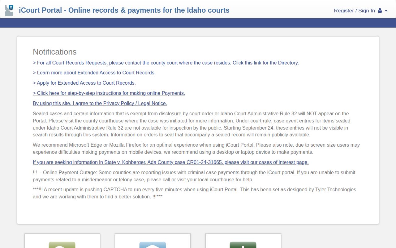 Butte County warrant and case records in Idaho court search interface
